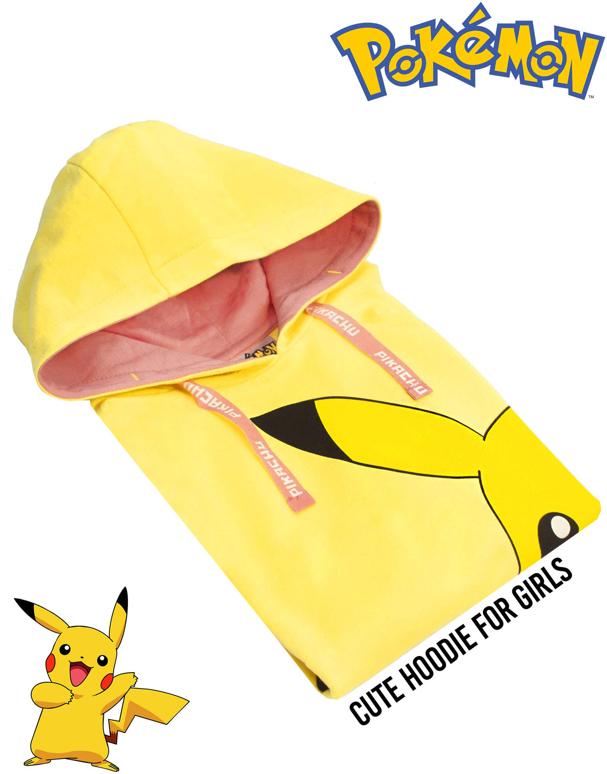 Pokemon Hoodie Girls Kids Yellow Pikachu Hooded Jumper Sweater