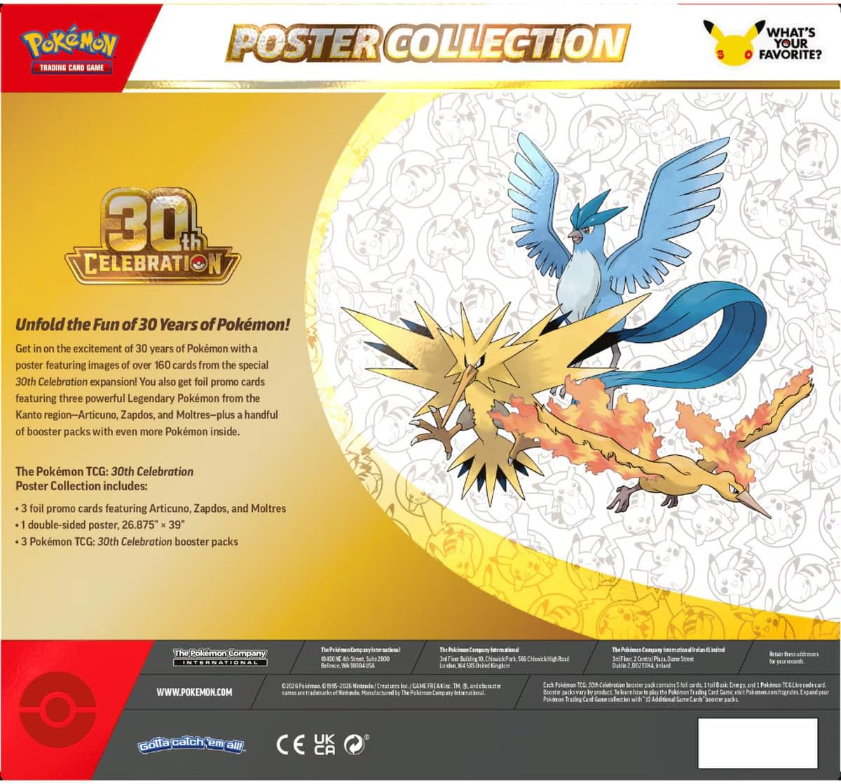 Pokémon TCG: 30th Celebration Poster Collection (3 Promo Cards, 1 Poster & 3 Boosters)