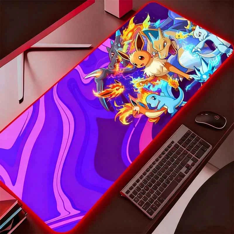 RGB Mouse Pad P-Pokemons Charizard Gamer Computer Gyarados Pc Backlight Mousepad Carpet Gaming Accessories Keyboard LED Desk Mat
